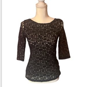 Banana Republic black lace top blouse striped lining back zip size OP